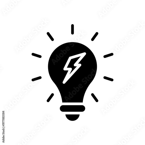  Lightning in light bulb icon set. Light bulb symbol with a lightning bolt inside. Vector illustration.