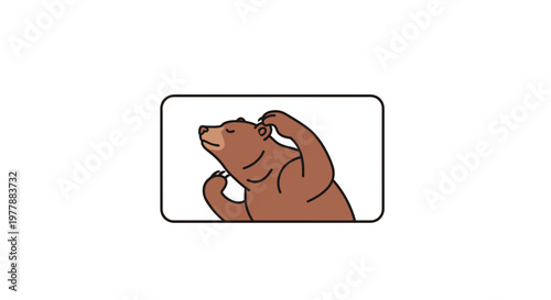 Brown bear scratching its head with paw, cartoon style, isolated on white background