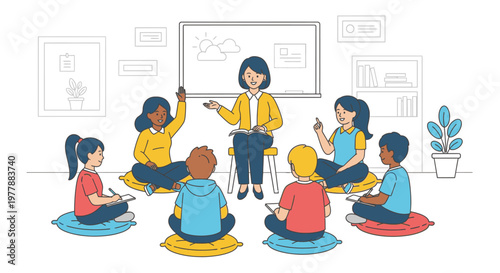 Group of children sitting on floor.