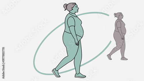 Weight Loss Journey: A visual representation illustrating the transformation of a person through a weight loss journey, symbolized by a figure in transition.