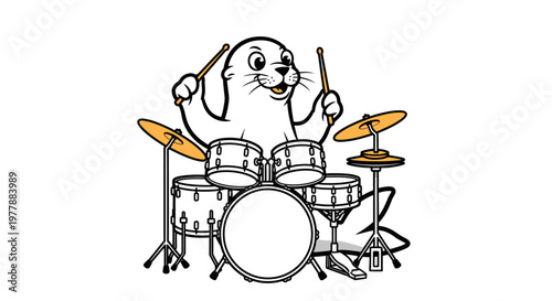 Seal playing drums with drumsticks enthusiastically.
