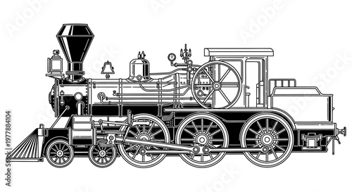 Vintage steam locomotive engine train.
