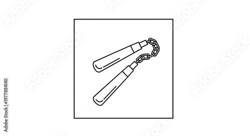 Black and White Line Art Illustration of Nunchucks, Martial Arts Weapon