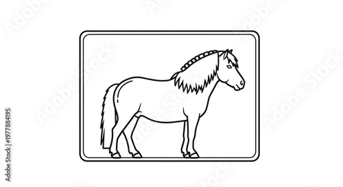 Black and White Line Drawing of a Majestic Icelandic Horse Standing Proudly