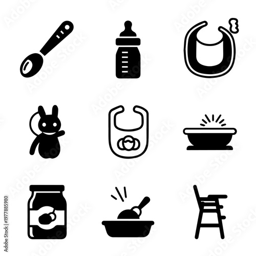 Baby feeding and care icons for infant products