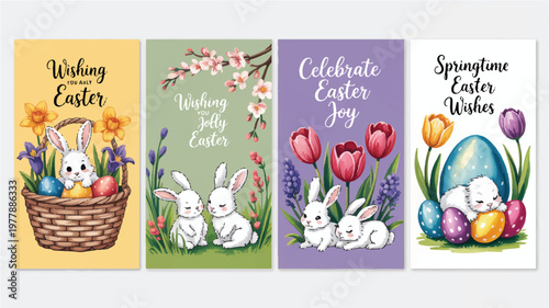 Charming Easter Cards Featuring Adorable Bunnies, Spring Flowers, and Festive Wishes