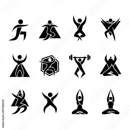 Fitness and Yoga Poses Icons - Health and Wellness