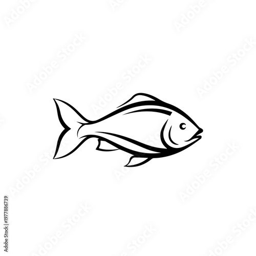 Simple Line Art Illustration of a Fish on a White Background