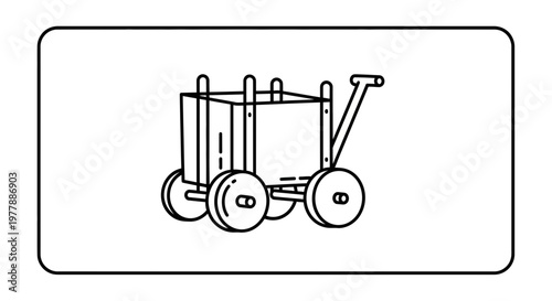 Vintage Garden Cart with Wheels, Outdoor Gardening Tool, Rustic Farm Equipment Icon