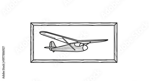 Vintage Glider Airplane Illustration in a Wooden Frame