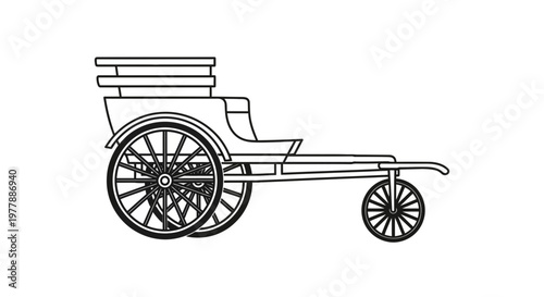 Vintage Horse Drawn Carriage Outline Vector Illustration
