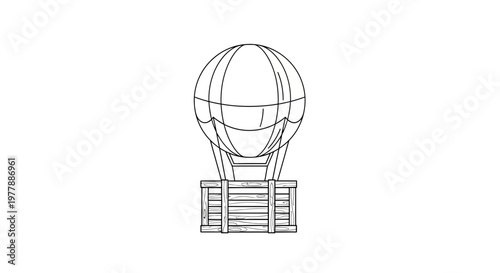 Vintage Hot Air Balloon Outline Drawing, Retro Transportation Concept