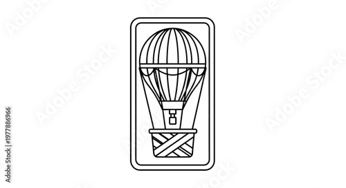 Vintage Hot Air Balloon Outline Icon Vector Illustration