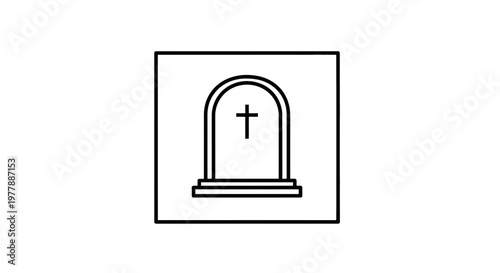 Tombstone with Christian Cross Icon, Funeral, Death, Grief, Cemetery, Religion Symbol