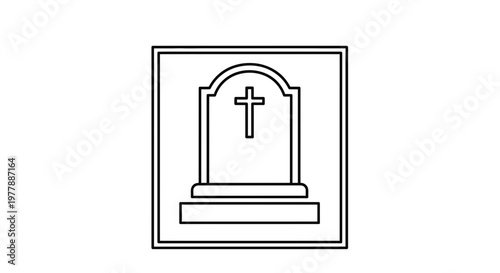Tombstone with Cross Icon, Gravestone Memorial Symbol, Funeral and Death Concept