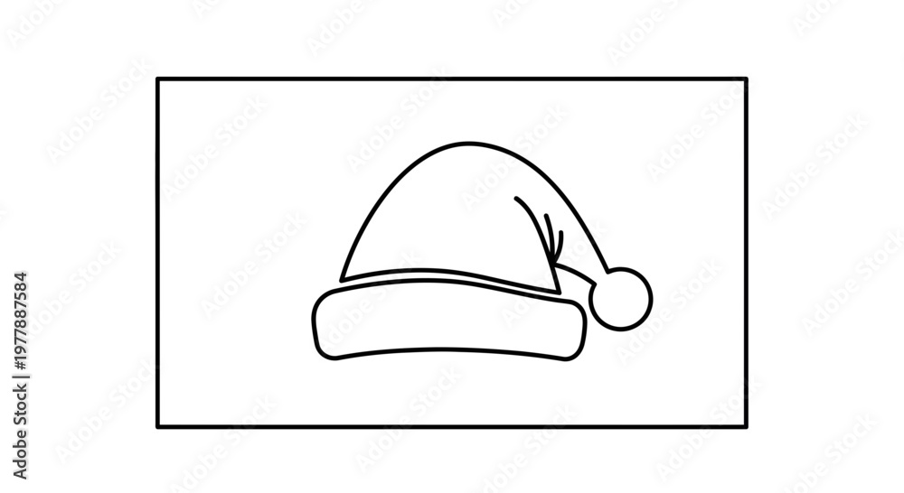 Fototapeta premium Simple Line Drawing of a Santa Claus Hat with Pom Pom