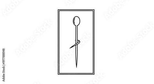 Sewing Pin with Thread Wrapped Around Needle - Line Art Illustration