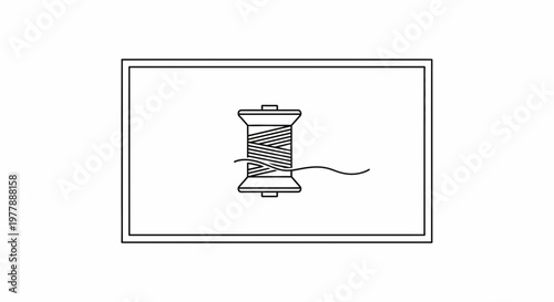 Sewing thread spool with loose end, simple line art illustration on white background