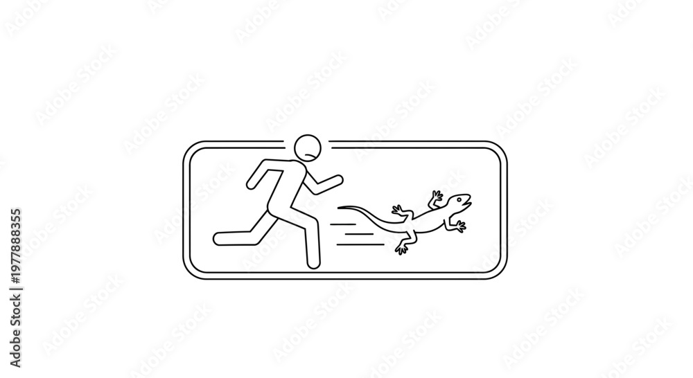 Fototapeta premium Man Running Away from Lizard Icon, Danger, Fear, Escape, Animal Attack Concept