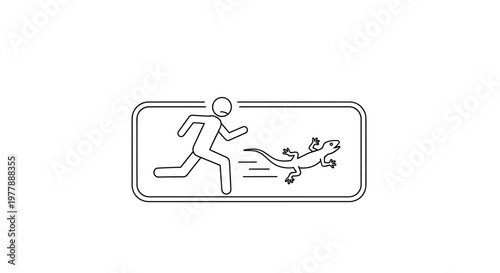 Man Running Away from Lizard Icon, Danger, Fear, Escape, Animal Attack Concept