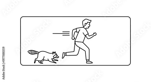 Man Running Away from Raccoon, Chased by Raccoon, Animal Attack, Funny Scene