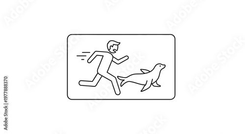 Man Running Away From Seal Icon Graphic