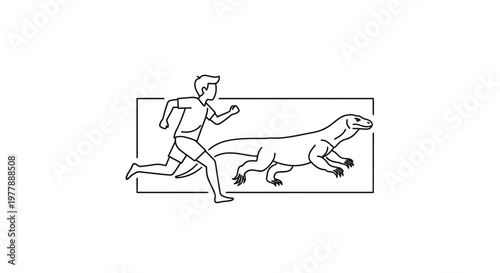 Man Running From Komodo Dragon - Danger, Escape, Wild Animal Encounter