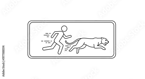 Man Running From Lion Silhouette Icon, Danger, Chase, Escape, Wildlife Threat