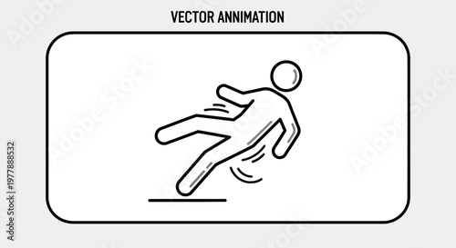 Man Slipping on Wet Floor Icon Animation, Danger Warning Sign