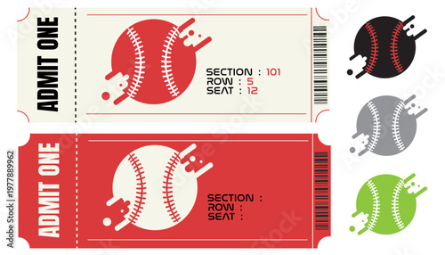 Baseball tickets, admission passes, sport event tickets, vector icons