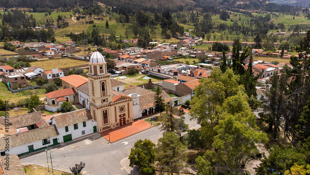Fototapeta premium Iza, Boyaca - Colombia. March 3, 2026. Catholic parish located in the town's main park.