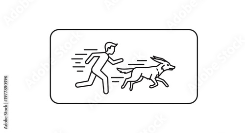 Man Chasing Dog Icon, Motion Lines, Running Person and Animal Outline