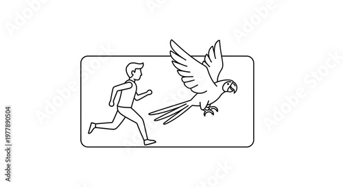 Man Running Away from Aggressive Parrot