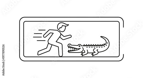 Man running away from alligator, danger, escape, wildlife, survival, chase, fear, threat