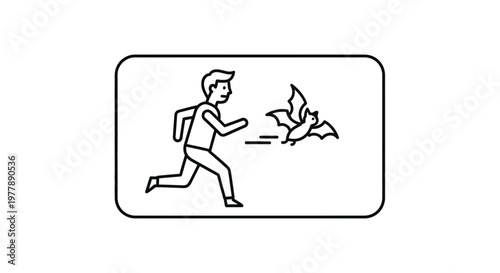 Man Running Away from Bats, Fear of Flying Creatures, Nighttime Scare