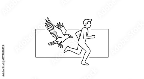 Man Running Away from Bird, Fear, Chase, Escape, Freedom, Nature, Wild Animal Attack Concept