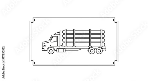 Log Truck Silhouette, Timber Transport, Industrial Vehicle Line Art