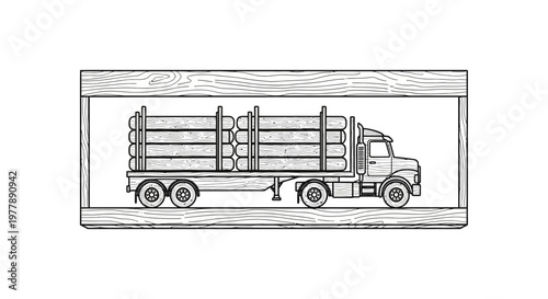 Logging Truck Transporting Timber Logs in a Stylized Frame