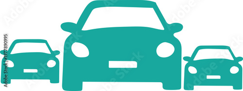 Teal Car silhouettes front view isolated on white background, Modern teal vehicle vector shapes for tech and digital transportation content.