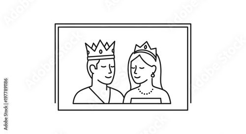 King and Queen Couple Wearing Crowns, Royal Portrait Icon