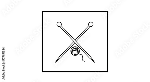 Knitting Needles Crossed Over Ball of Yarn Icon, Craft Hobby Symbol