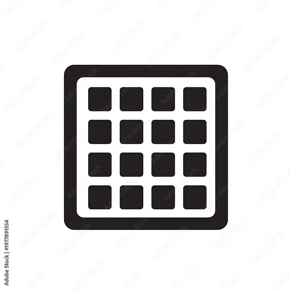 Naklejka premium Black grid pattern icon on white background square waffle shape.