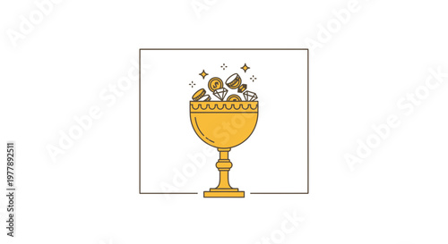 Golden Chalice Overflowing with Treasure: Coins, Gems, and Diamonds