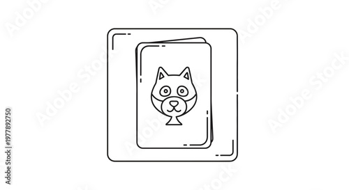 Cute Dog Face Card Icon, Simple Line Art Illustration