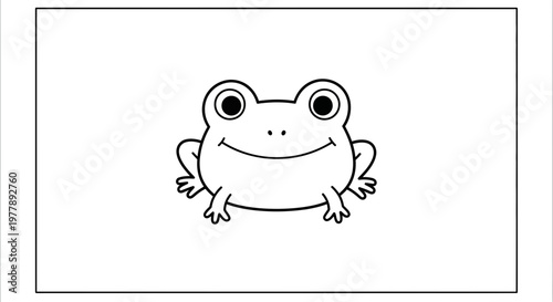 Cute Frog Illustration, Cartoon Style, Simple Line Art, White Background