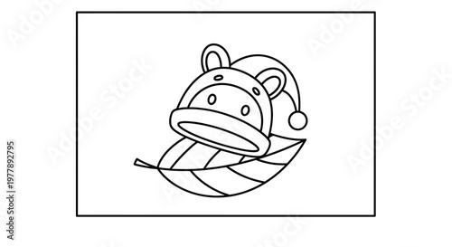 Cute Hippo Character Sleeping on a Leaf with a Nightcap