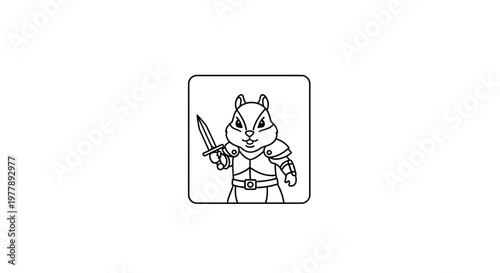 Cute Squirrel Warrior with Sword and Armor, Cartoon Character, Vector Illustration