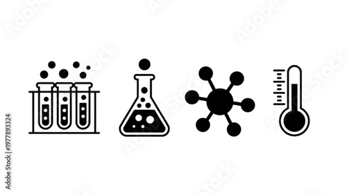 Essential laboratory equipment and molecular structure icon set Vector
