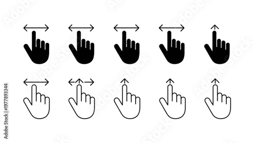 Set of hand gestures depicting various directional swipe actions on a touchscreen Vector