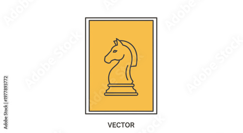 Black Knight Chess Piece Icon on Yellow Background, Vector Graphic